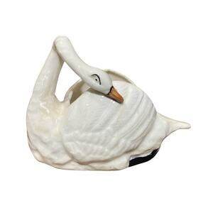 Vintage Hand-Painted White Swan Ceramic Planter Made In Japan 5.5" Long